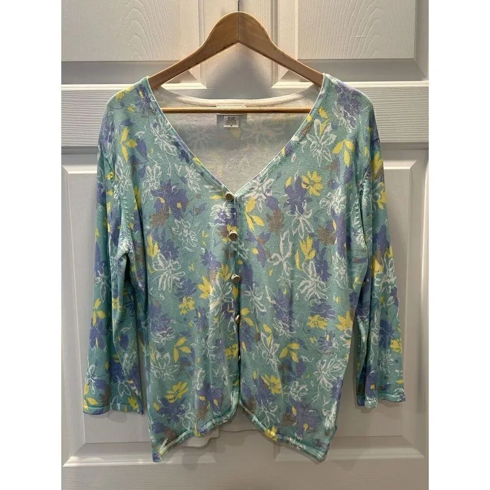 Wild Palms Size Medium Floral Button up V-Neck Cardigan